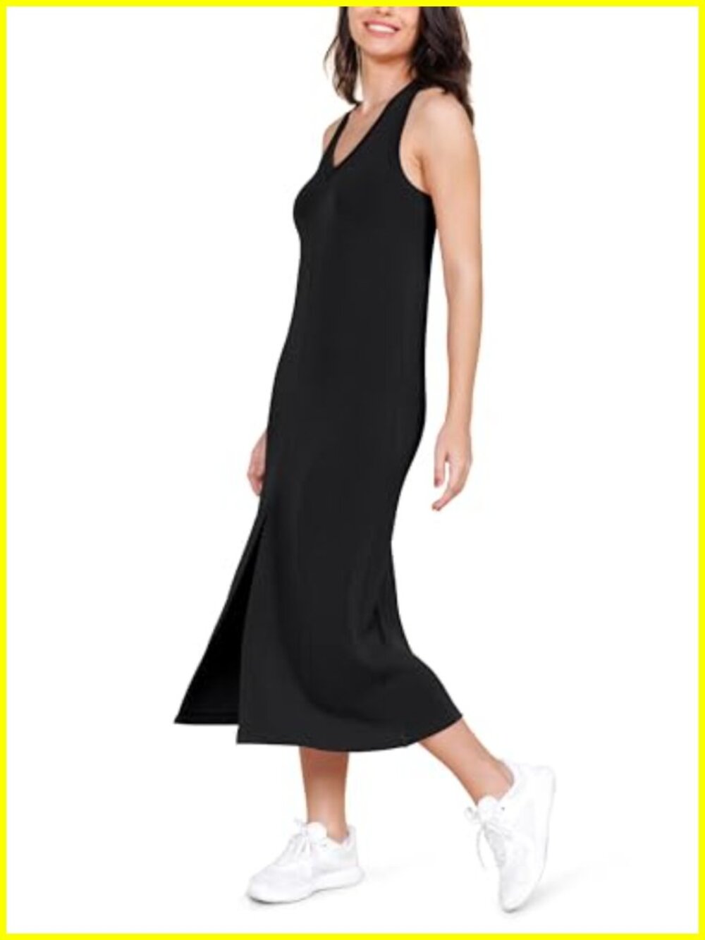 Womens Modal Soft V-Neck Sleeveless Midi Dress Split Hem Tank